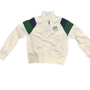 Beach Riot White and Green Zip-Up Sweater